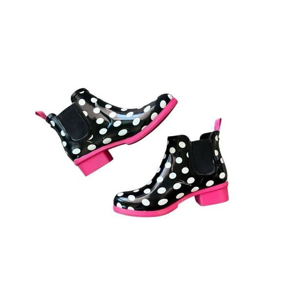 Kate Spade Trudy Womens Black White Polka Dot Chelsea Ankle Rain Boots Size 7 - Picture 1 of 8